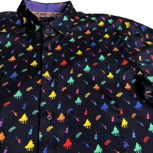 Mizumi Collezioni Shirt Mens‎ XL Colorful Jazz Music Retro All Over Print Button